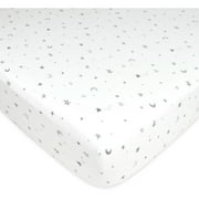 American Baby Company Printed 100% Cotton Jersey Knit Fitted Crib Sheet for Standard Crib and Toddler Mattresses, Grey Stars and Moon, for Boys and Girls